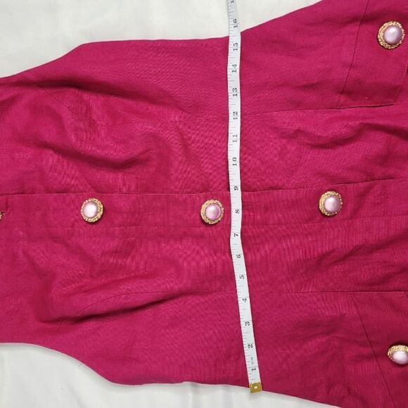 VINTAGE 90s dress linen magenta‎ pink criss-cross back S - Picture 10 of 12